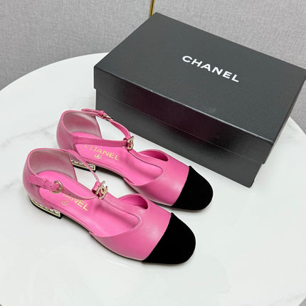 CC MARY JANE 25S IN PINK LAMBSKIN AND BLACK SUEDE WITH PEARL HEEL