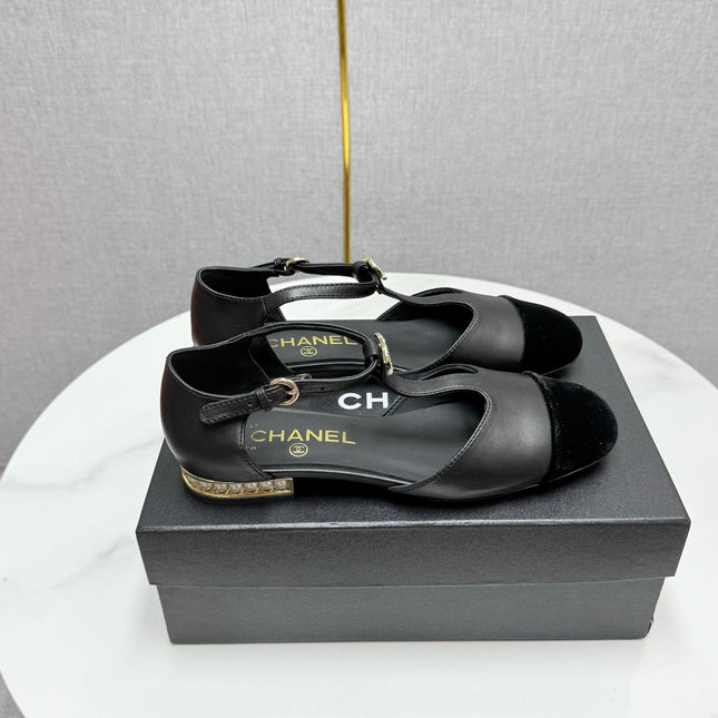 CC MARY JANE 25S IN BLACK LAMBSKIN AND SUEDE WITH PEARL HEEL