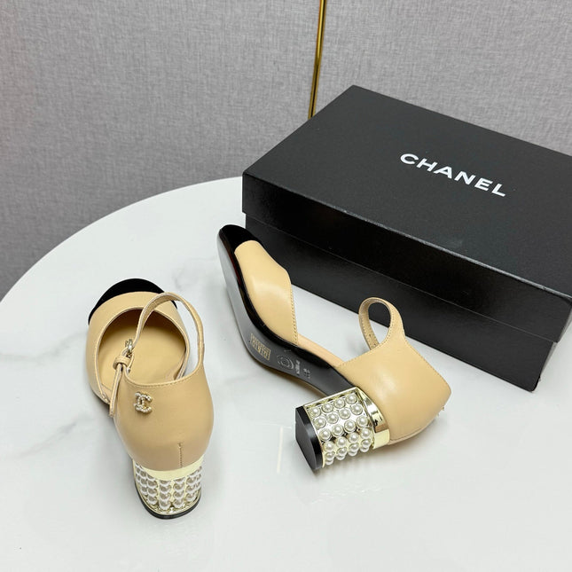 CC MARY JANE HEELS 25S IN BEIGE LAMBSKIN AND SUEDE WITH PEARL HEEL STYLE 6