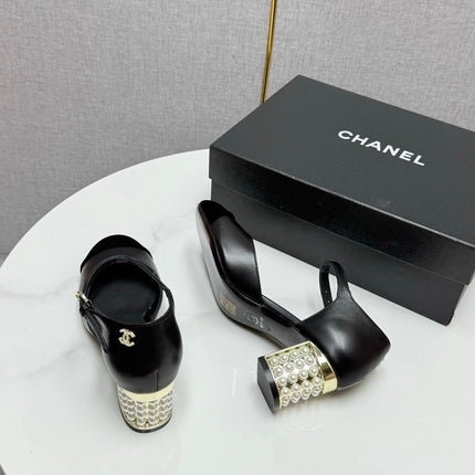CC MARY JANE HEELS 25S IN BLACK LAMBSKIN AND SUEDE WITH PEARL HEEL STYLE 5