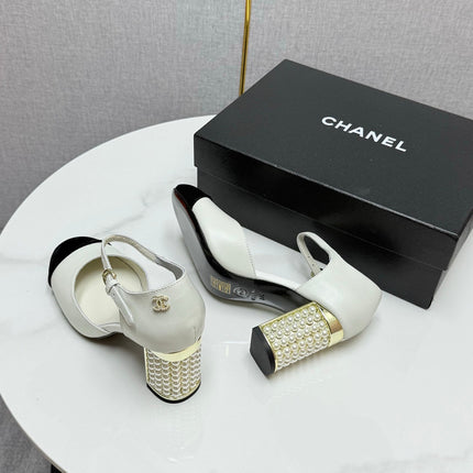 CC MARY JANE HEELS 25S IN WHITE LAMBSKIN AND BLACK SUEDE WITH PEARL HEEL STYLE 4
