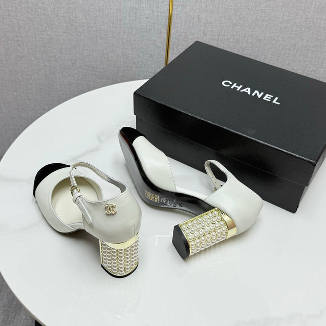CC MARY JANE HEELS 25S IN WHITE LAMBSKIN AND BLACK SUEDE WITH PEARL HEEL STYLE 4