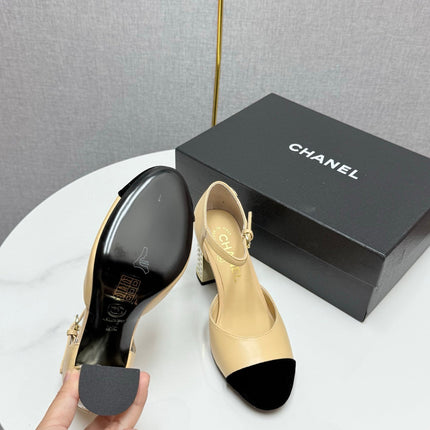 CC MARY JANE HEELS 25S IN BEIGE LAMBSKIN AND SUEDE WITH PEARL HEEL STYLE 3