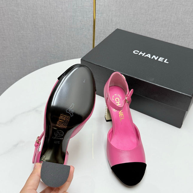 CC MARY JANE HEELS 25S IN PINK LAMBSKIN AND BLACK SUEDE WITH PEARL HEEL STYLE 1