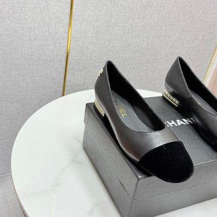 CC BALLET FLATS 25S IN BLACK LAMBSKIN AND SUEDE WITH PEARL HEEL