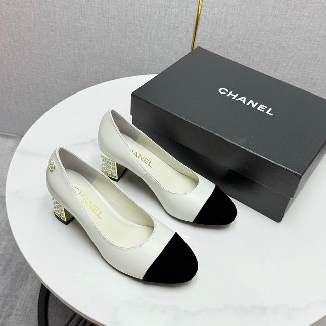 CC HIGH HEEL 25S IN BLACK LAMBSKIN AND SUEDE WITH PEARL HEEL STYLE 6