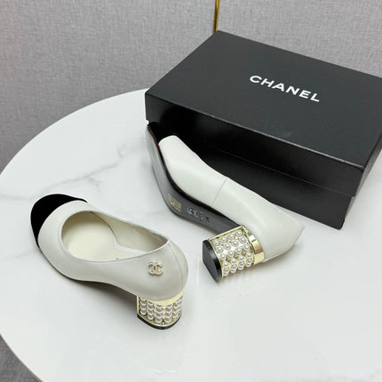 CC HIGH HEEL 25S IN BLACK LAMBSKIN AND SUEDE WITH PEARL HEEL STYLE 6