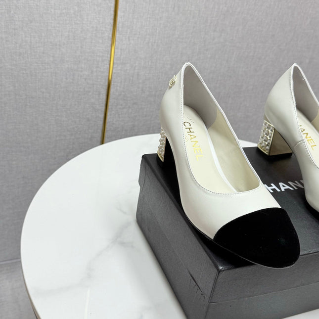 CC HIGH HEEL 25S IN BLACK LAMBSKIN AND SUEDE WITH PEARL HEEL STYLE 6