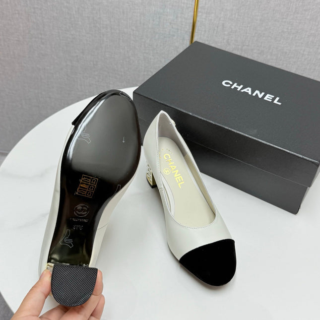 CC HIGH HEEL 25S IN BLACK LAMBSKIN AND SUEDE WITH PEARL HEEL STYLE 6