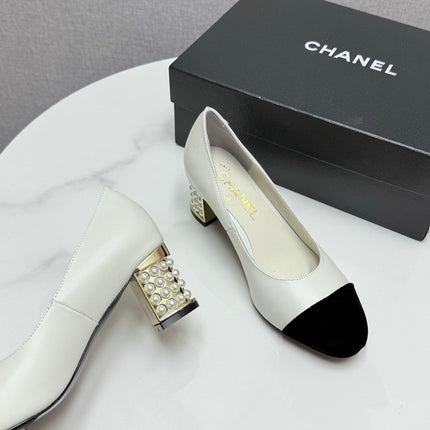 CC HIGH HEEL 25S IN BLACK LAMBSKIN AND SUEDE WITH PEARL HEEL STYLE 6