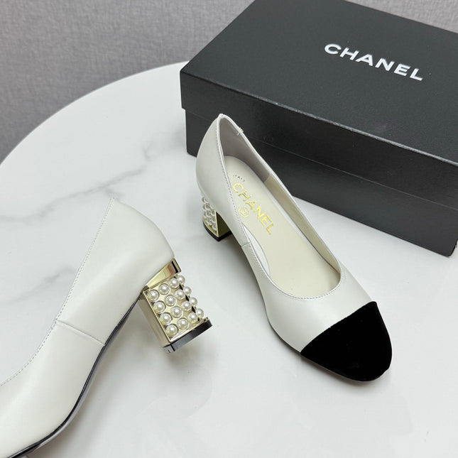 CC HIGH HEEL 25S IN BLACK LAMBSKIN AND SUEDE WITH PEARL HEEL STYLE 6