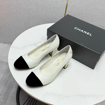 CC HIGH HEEL 25S IN BLACK LAMBSKIN AND SUEDE WITH PEARL HEEL STYLE 6