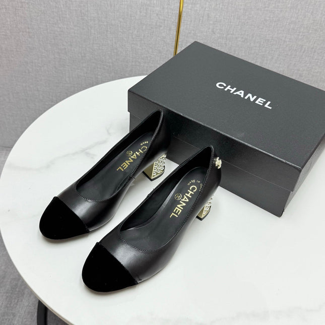 CC HIGH HEEL 25S IN BLACK LAMBSKIN AND SUEDE WITH PEARL HEEL STYLE 5