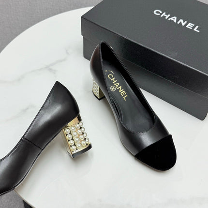 CC HIGH HEEL 25S IN BLACK LAMBSKIN AND SUEDE WITH PEARL HEEL STYLE 5