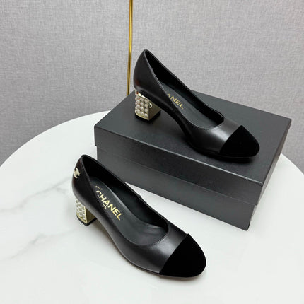 CC HIGH HEEL 25S IN BLACK LAMBSKIN AND SUEDE WITH PEARL HEEL STYLE 5