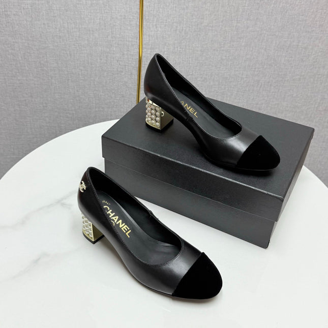 CC HIGH HEEL 25S IN BLACK LAMBSKIN AND SUEDE WITH PEARL HEEL STYLE 5