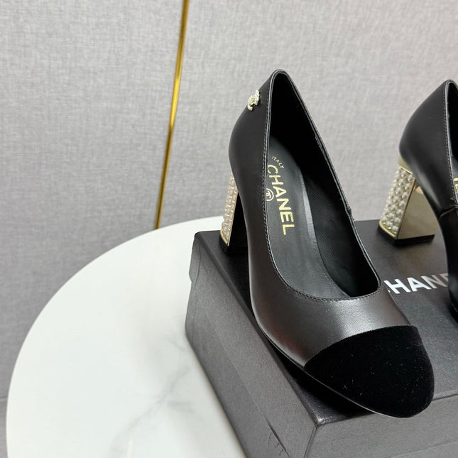 CC HIGH HEEL 25S IN BLACK LAMBSKIN AND SUEDE WITH PEARL HEEL STYLE 3