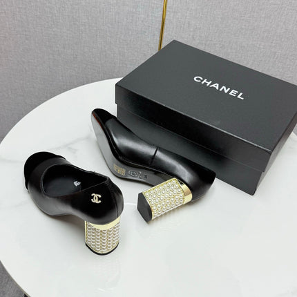 CC HIGH HEEL 25S IN BLACK LAMBSKIN AND SUEDE WITH PEARL HEEL STYLE 3