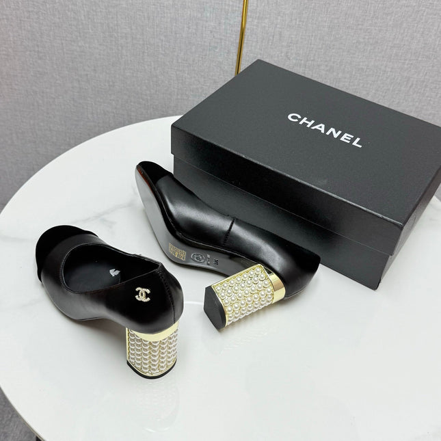 CC HIGH HEEL 25S IN BLACK LAMBSKIN AND SUEDE WITH PEARL HEEL STYLE 3