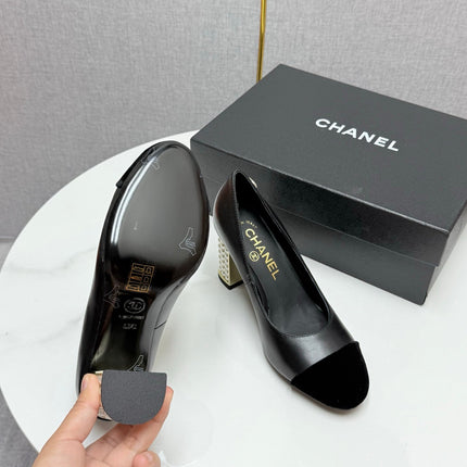 CC HIGH HEEL 25S IN BLACK LAMBSKIN AND SUEDE WITH PEARL HEEL STYLE 3