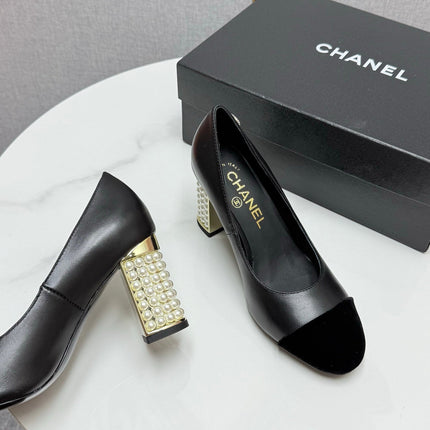 CC HIGH HEEL 25S IN BLACK LAMBSKIN AND SUEDE WITH PEARL HEEL STYLE 3