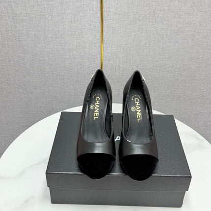CC HIGH HEEL 25S IN BLACK LAMBSKIN AND SUEDE WITH PEARL HEEL STYLE 3