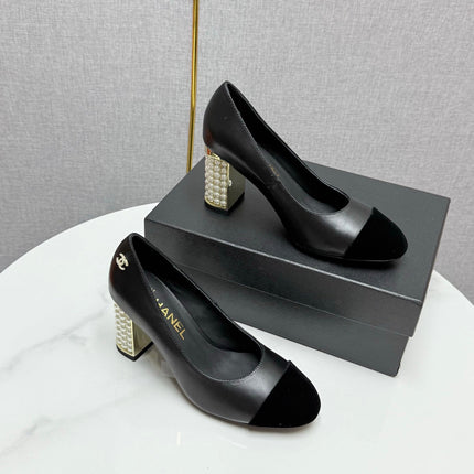 CC HIGH HEEL 25S IN BLACK LAMBSKIN AND SUEDE WITH PEARL HEEL STYLE 3