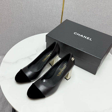 CC HIGH HEEL 25S IN BLACK LAMBSKIN AND SUEDE WITH PEARL HEEL STYLE 3