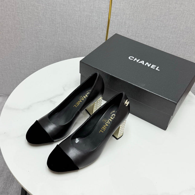 CC HIGH HEEL 25S IN BLACK LAMBSKIN AND SUEDE WITH PEARL HEEL STYLE 3