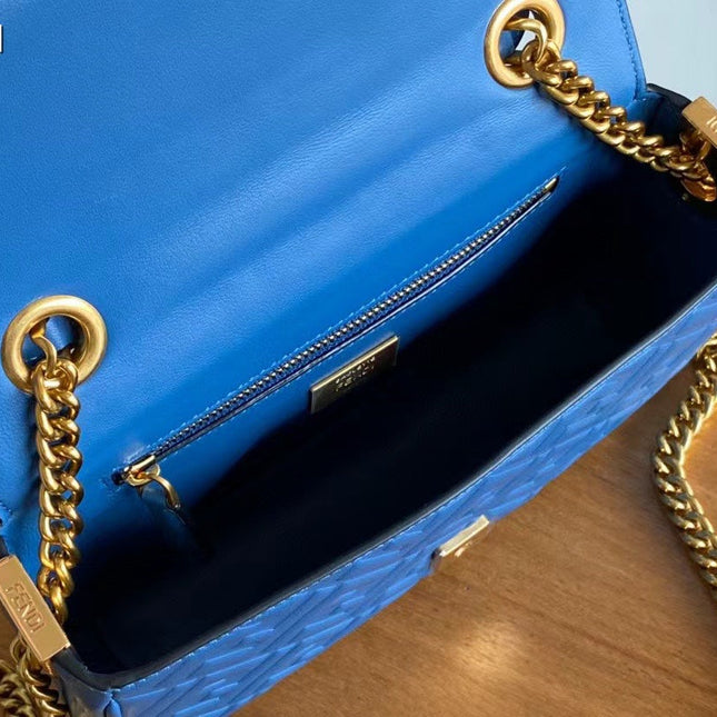 Fend Baguette 24 Bag With FF Motif Blue Leather Ghw