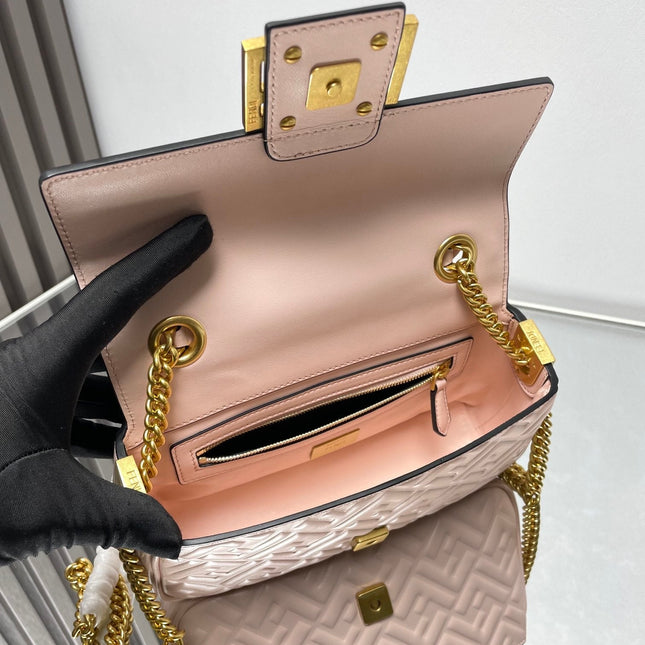 Fend Baguette 24 Bag With FF Motif Pink Leather Ghw