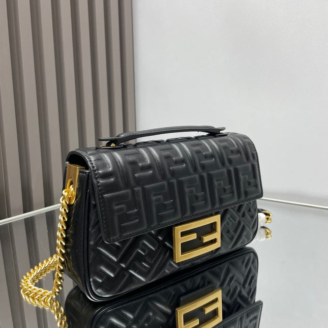 Fend Baguette 24 Bag With FF Motif Black Leather Ghw