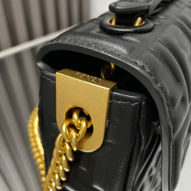 Fend Baguette 24 Bag With FF Motif Black Leather Ghw