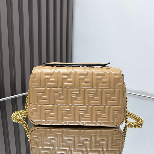 Fend Baguette 24 Bag With FF Motif Beige Leather Ghw