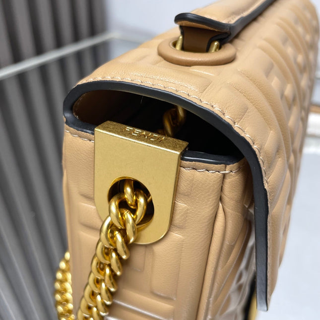 Fend Baguette 24 Bag With FF Motif Beige Leather Ghw