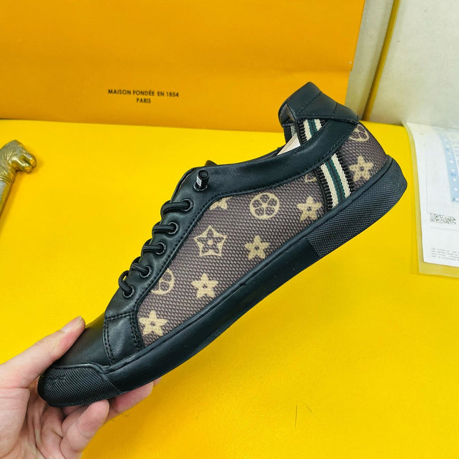LV SNEAKER BROWN MONOGRAM JACQUARD AND BLACK CALFSKIN