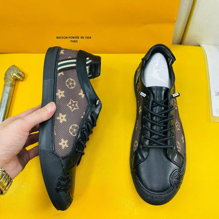 LV SNEAKER BROWN MONOGRAM JACQUARD AND BLACK CALFSKIN