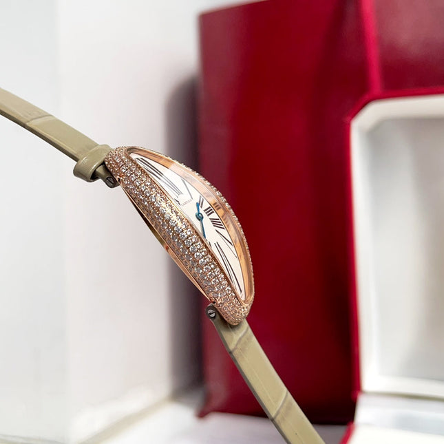 BAIGNOIRE ALLONGÉE WATCH ROSE GOLD CASE WITH WARM GRAY LEATHER STRAP