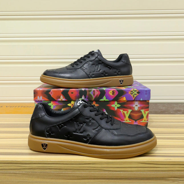 LV TRAINERS IN BLACK CALFSKIN AND BROWN RUBBER