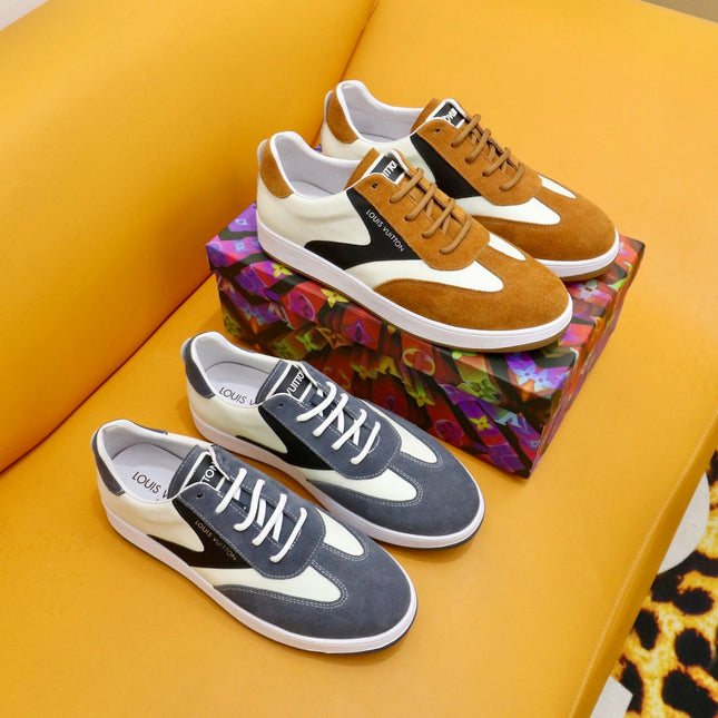 LV TRAINERS IN GREY SUEDE AND WHITE CALFSKIN