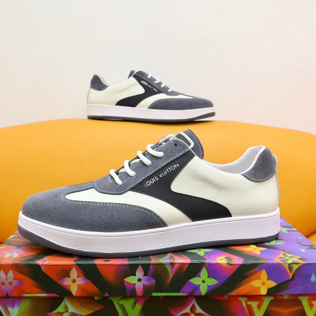 LV TRAINERS IN GREY SUEDE AND WHITE CALFSKIN