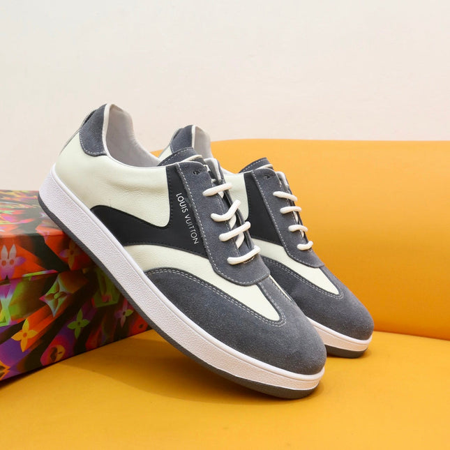 LV TRAINERS IN GREY SUEDE AND WHITE CALFSKIN