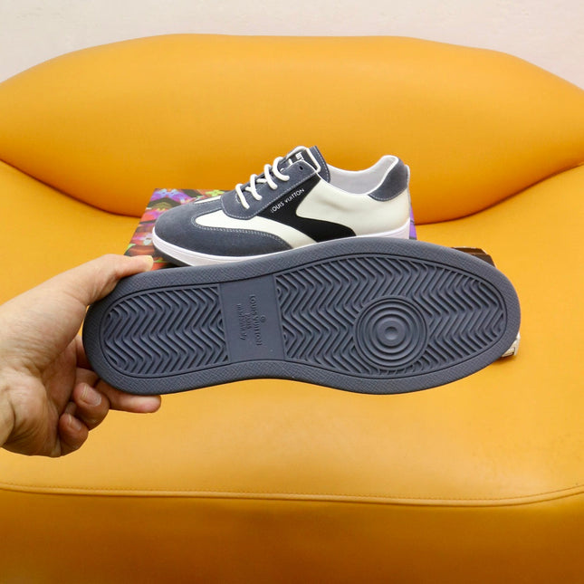 LV TRAINERS IN GREY SUEDE AND WHITE CALFSKIN