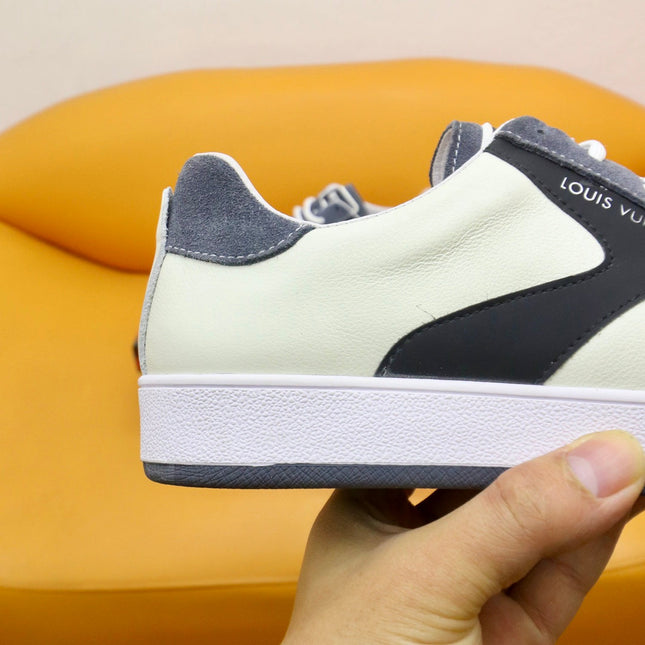 LV TRAINERS IN GREY SUEDE AND WHITE CALFSKIN