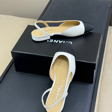 CC SLINGBACK 25S IN WHITE LAMBSKIN MIX BLACK FABRIC