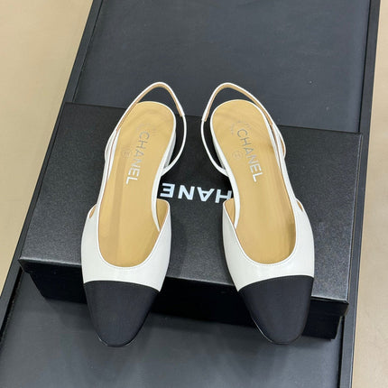 CC SLINGBACK 25S IN WHITE LAMBSKIN MIX BLACK FABRIC