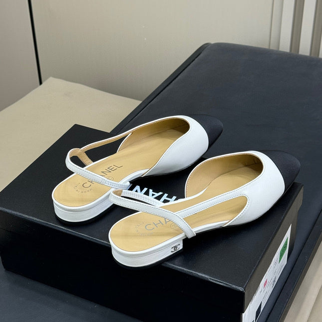 CC SLINGBACK 25S IN WHITE LAMBSKIN MIX BLACK FABRIC