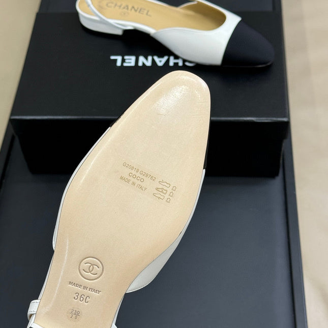 CC SLINGBACK 25S IN WHITE LAMBSKIN MIX BLACK FABRIC