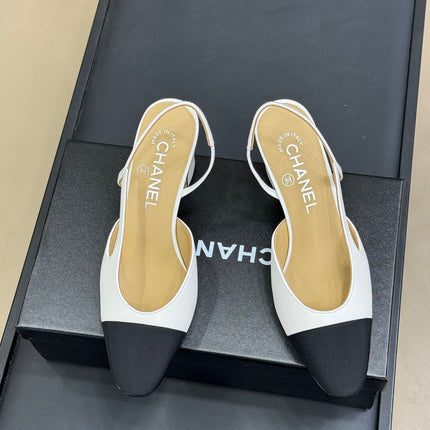 CC SLINGBACK 25S IN WHITE LAMBSKIN MIX BLACK FABRIC