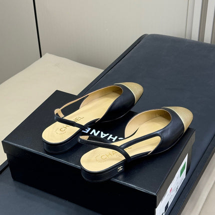CC SLINGBACK 25S IN BLACK MIX GOLD LAMBSKIN